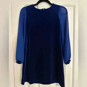 FLORENCE EISEMAN Girls Stretch Velvet Dress w/ Chiffon Sleeves